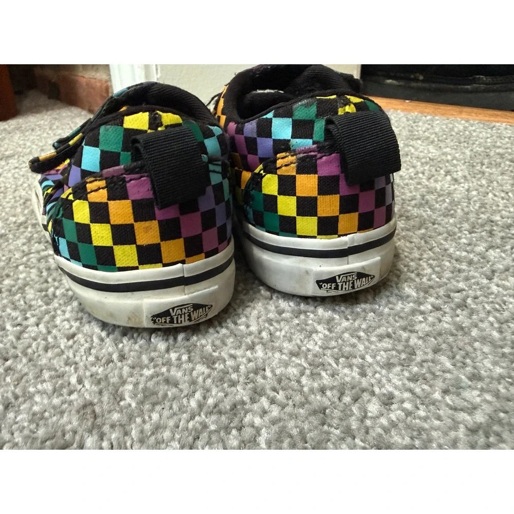 Vans Toddler Ward V Rainbow Checkerboard Skate Shoes Multi Color Hook Loop 8.5